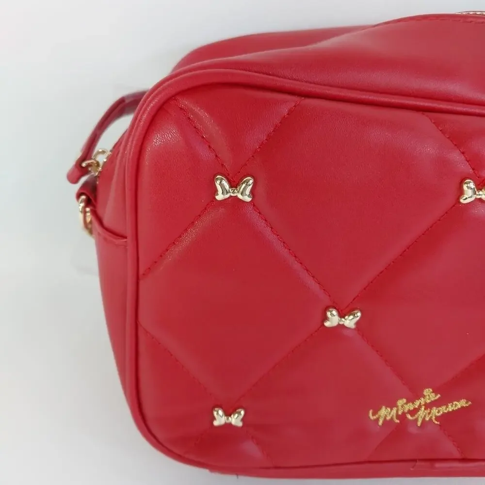 Disney Parks Quilted‎ MINNIE MOUSE Red Gold Bow Purse Crossbody Bag NWT